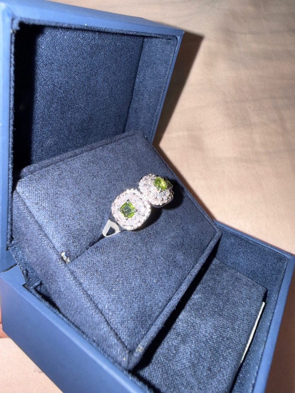 Bomb Party RG72105 “Dewy Twilight Leaves” Lab Created Peridot Rhodium Plating - Picture 3 of 6